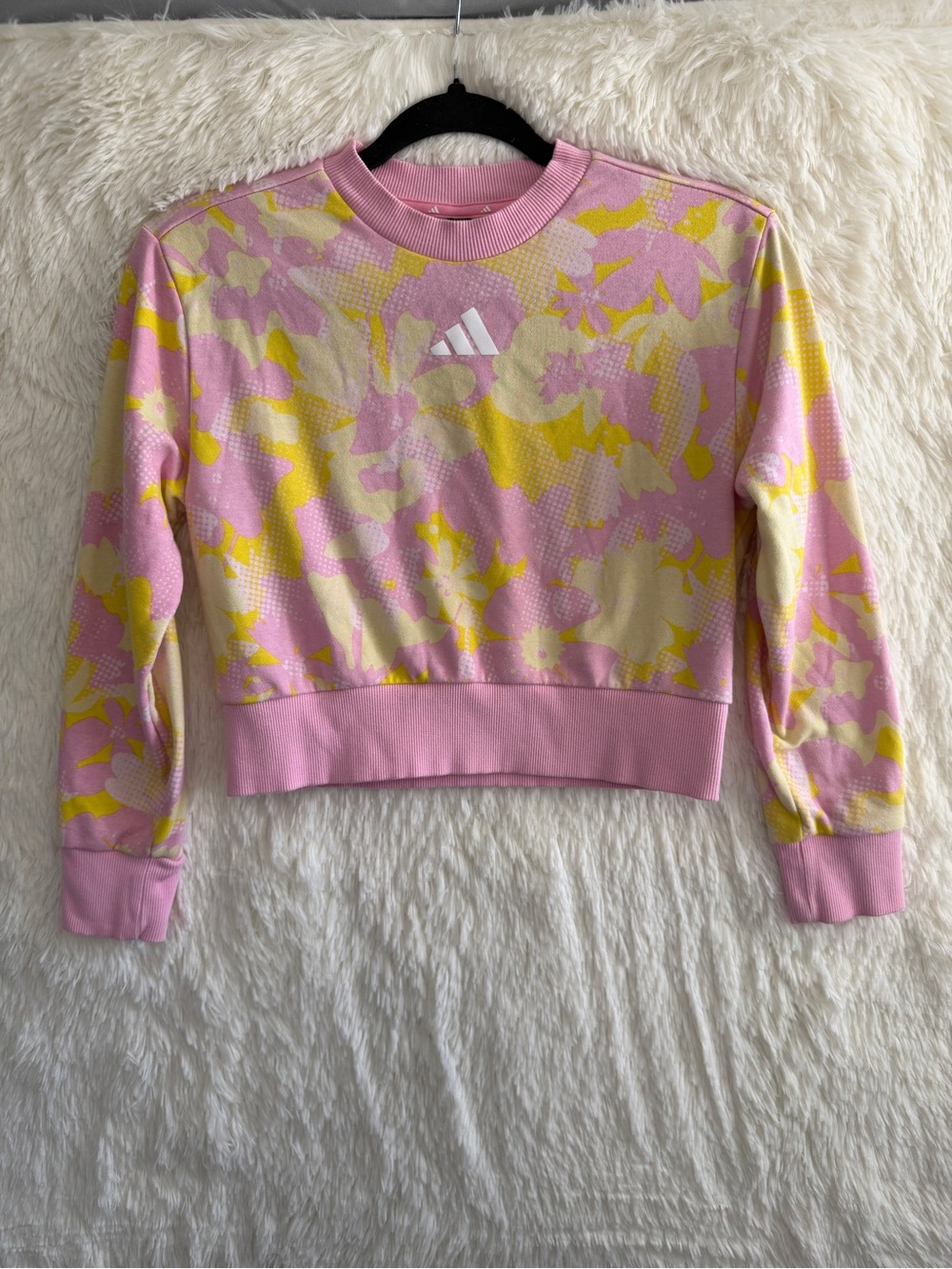 Adidas Junior Girls' French Terry Flower Sweatshirt Size S Pink Logo Sporty